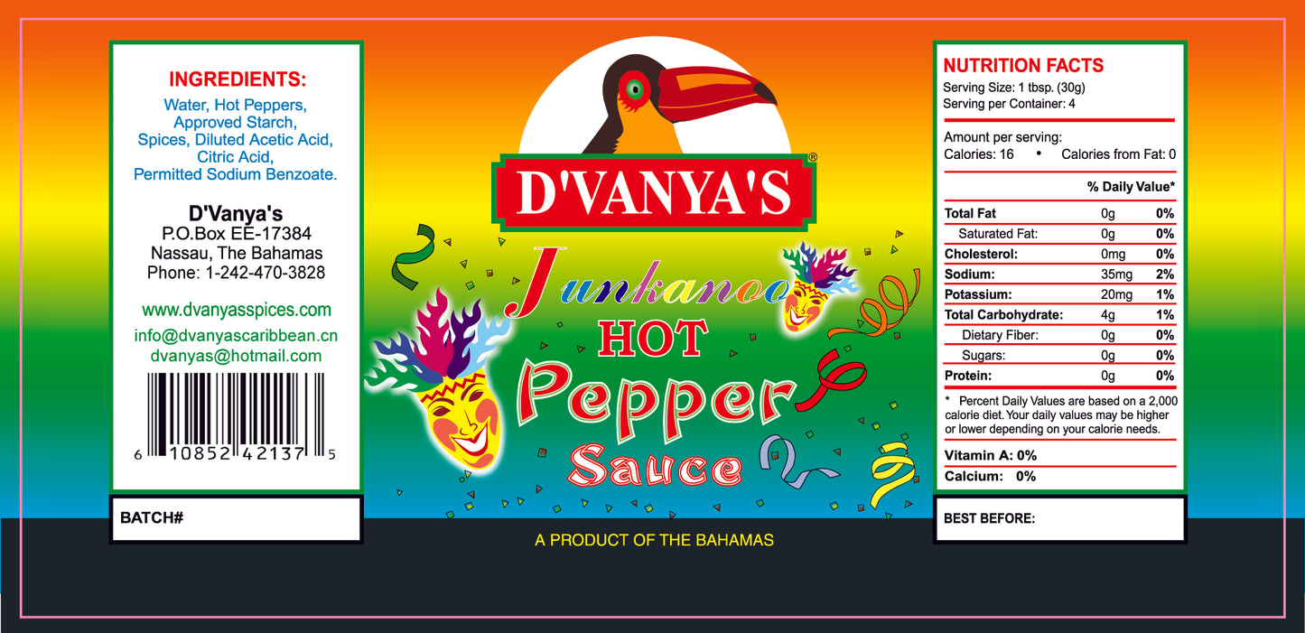 D'vanya's - Junkanoo Hot Pepper Sauce 5oz
