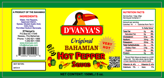D'vanya's - Original Bahamian Hot Pepper Sauce 5oz
