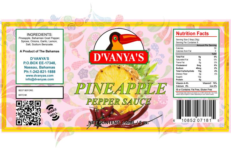 D'vanya's - Pineapple Hot Pepper Sauce 5oz