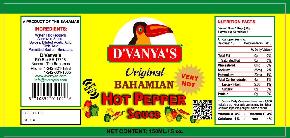 D'vanya's - Original Bahamian Hot Pepper Sauce 5oz